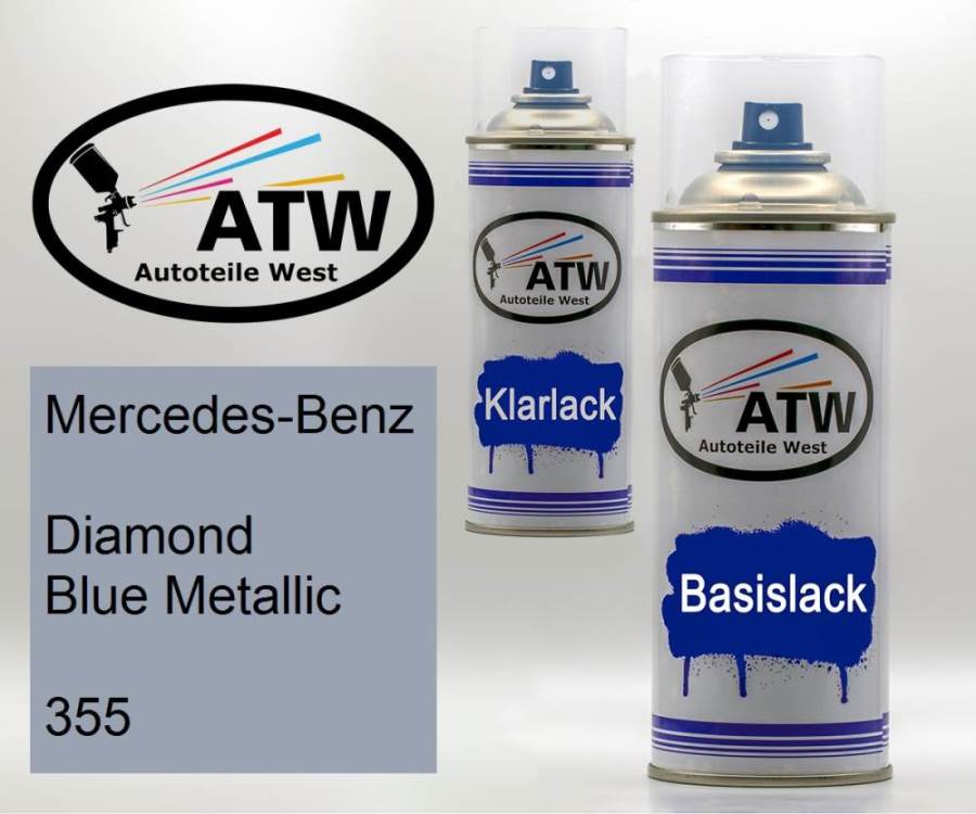 Mercedes-Benz, Diamond Blue Metallic, 355: 400ml Sprühdose + 400ml Klarlack - Set, von ATW Autoteile West.
